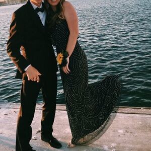 Navy Blue w/ Gold Sequins Prom Dress/Evening Gown | Size 2